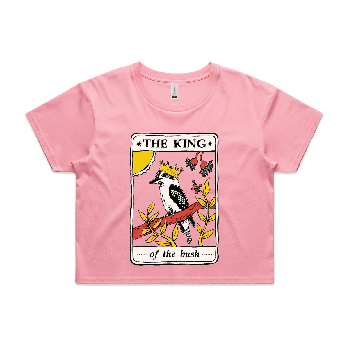 Bubblegum crop top with The King Tarot graphic by Lonely Kids Club
