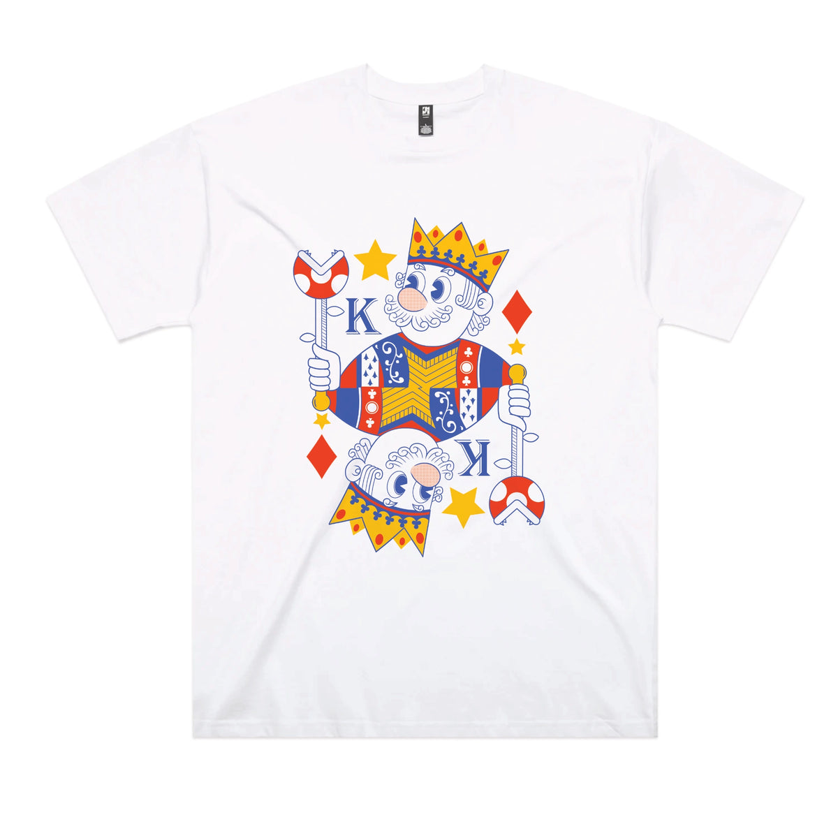 White oversized t-shirt with Mushroom King graphic by Lonely Kids Club