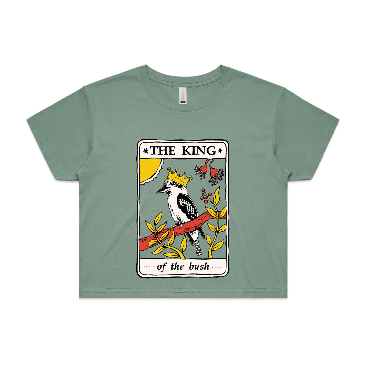 Sage crop top with The King Tarot graphic by Lonely Kids Club