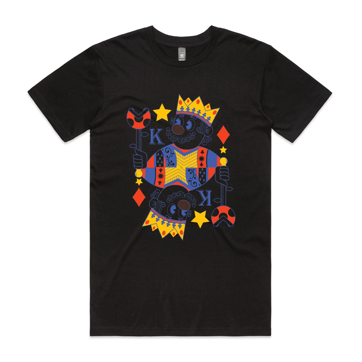 Black unisex t-shirt with Mushroom King graphic by Lonely Kids Club