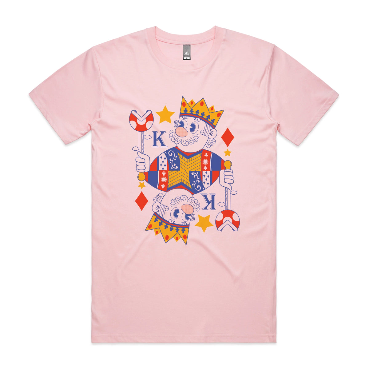 Pink unisex t-shirt with Mushroom King graphic by Lonely Kids Club