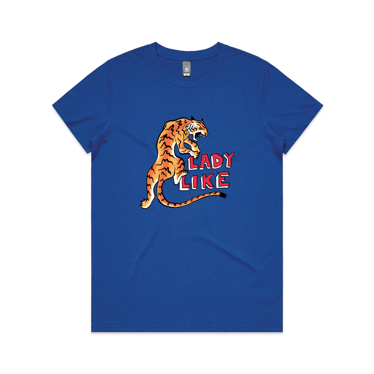 Royal Blue fitted womens t-shirt with Lady Like graphic by Lonely Kids Club