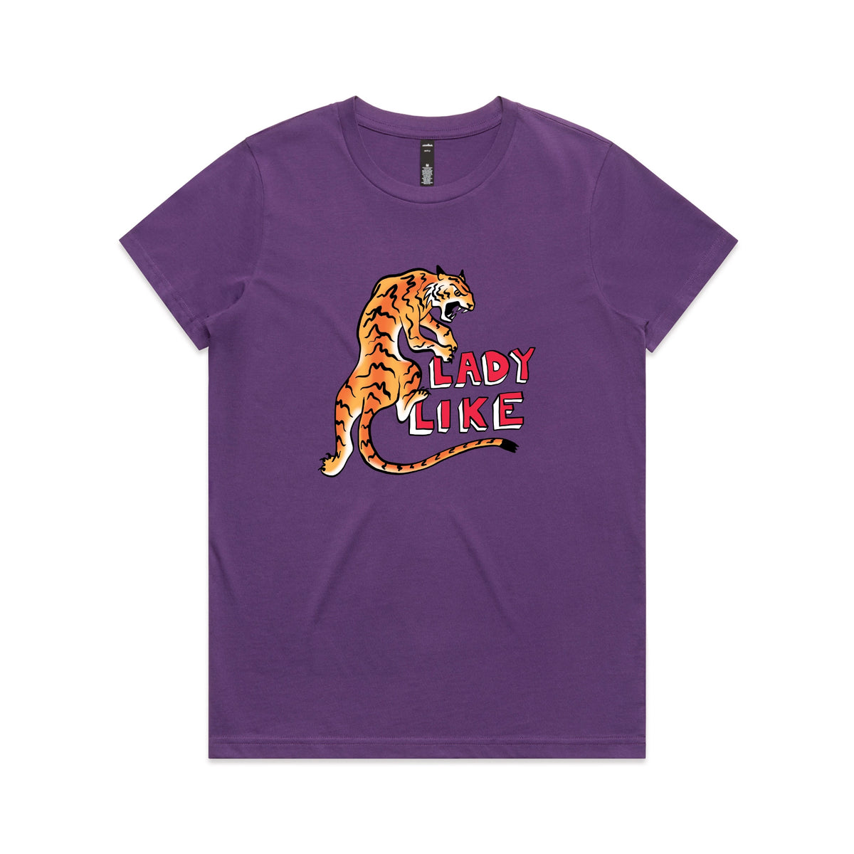 Purple fitted womens t-shirt with Lady Like graphic by Lonely Kids Club