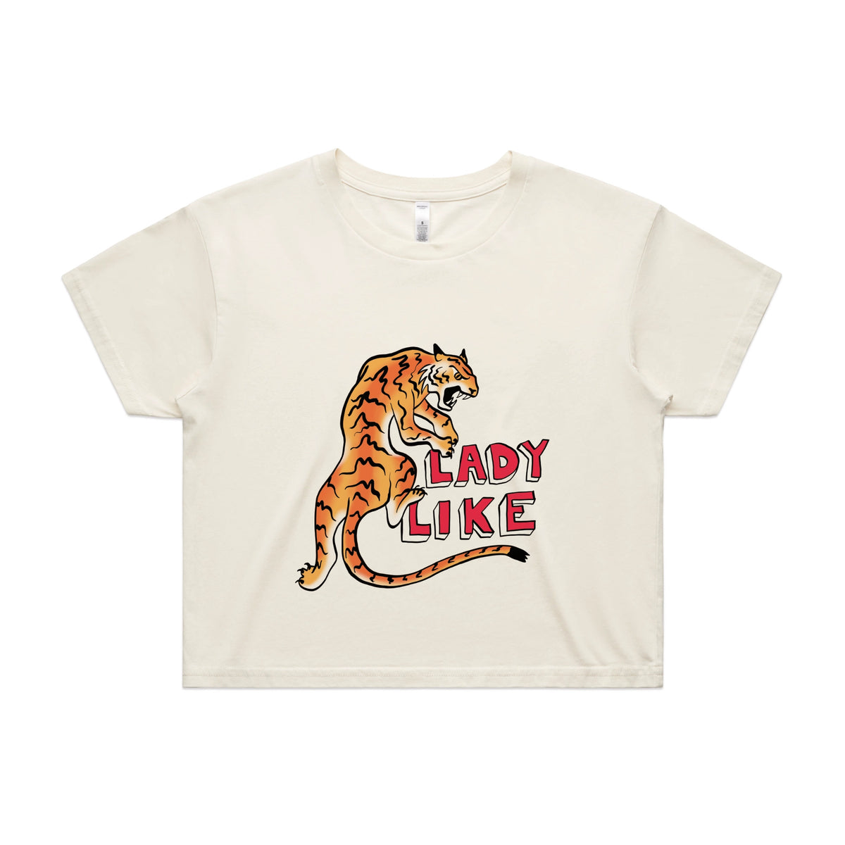 Ecru crop top with Lady Like graphic by Lonely Kids Club