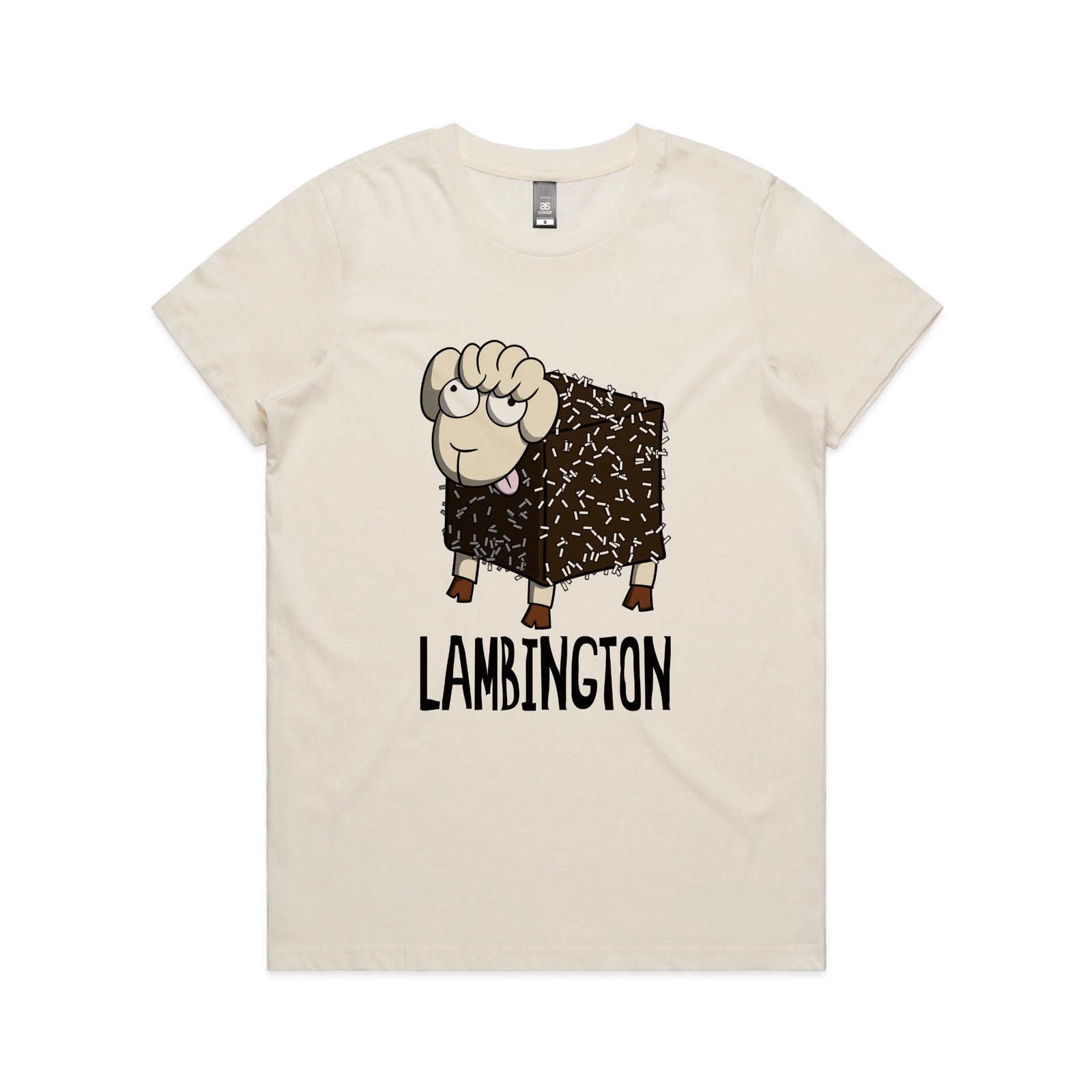Ecru fitted womens t-shirt with Lambington graphic by Lonely Kids Club