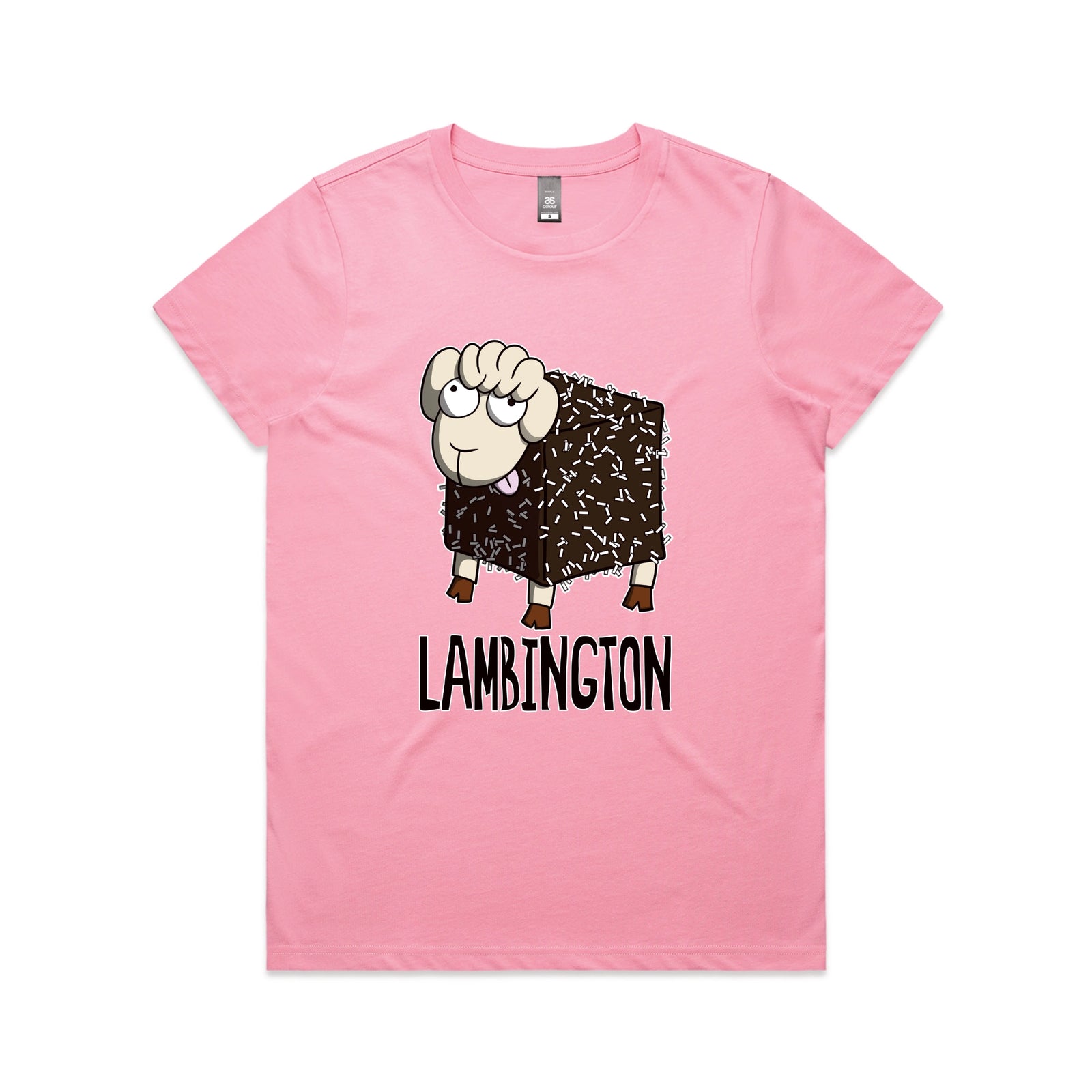 Bubblegum fitted womens t-shirt with Lambington graphic by Lonely Kids Club