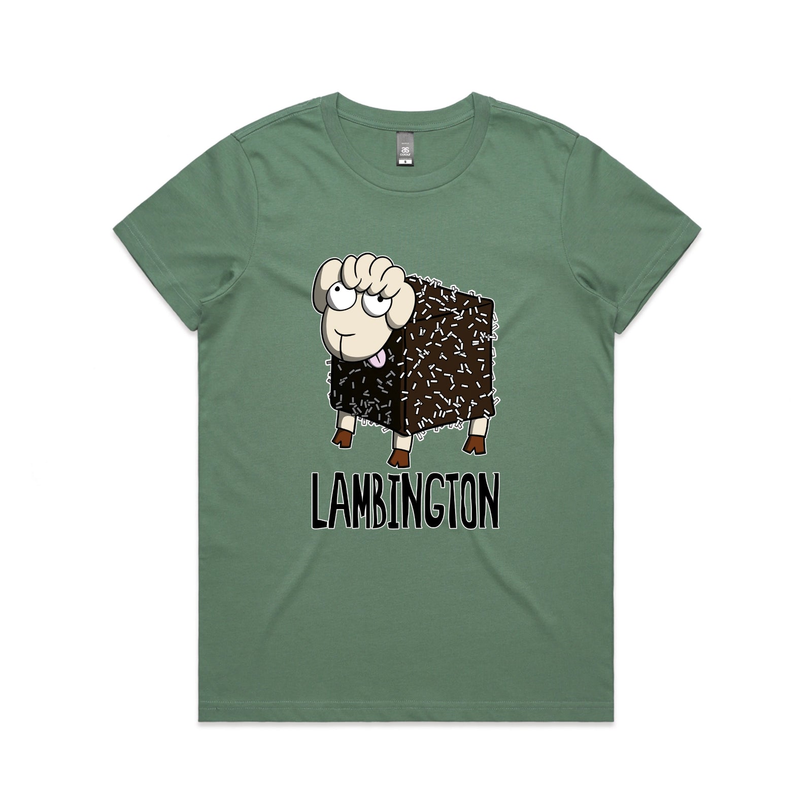 Sage fitted womens t-shirt with Lambington graphic by Lonely Kids Club