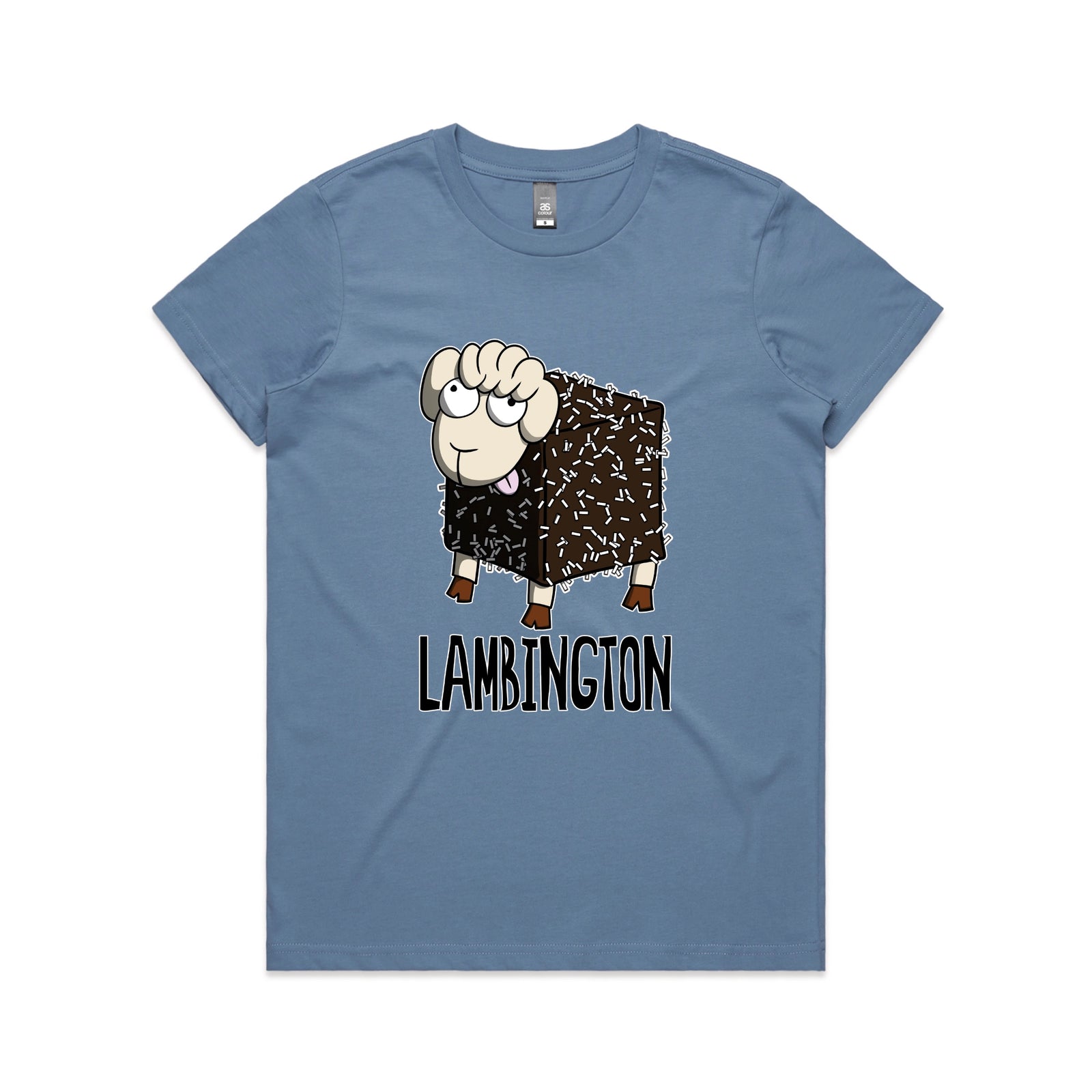 Carolina Blue fitted womens t-shirt with Lambington graphic by Lonely Kids Club