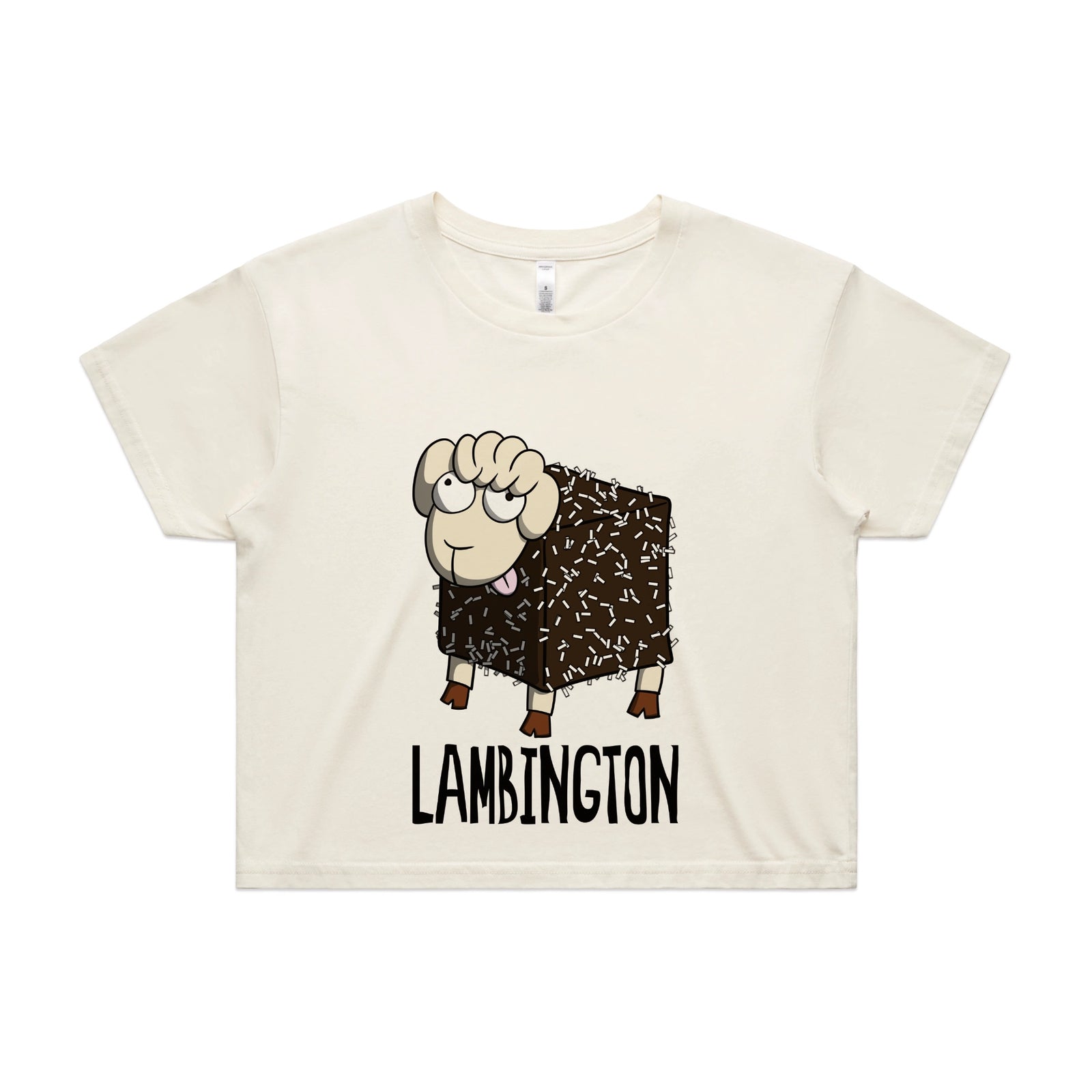 Ecru crop top with Lambington graphic by Lonely Kids Club