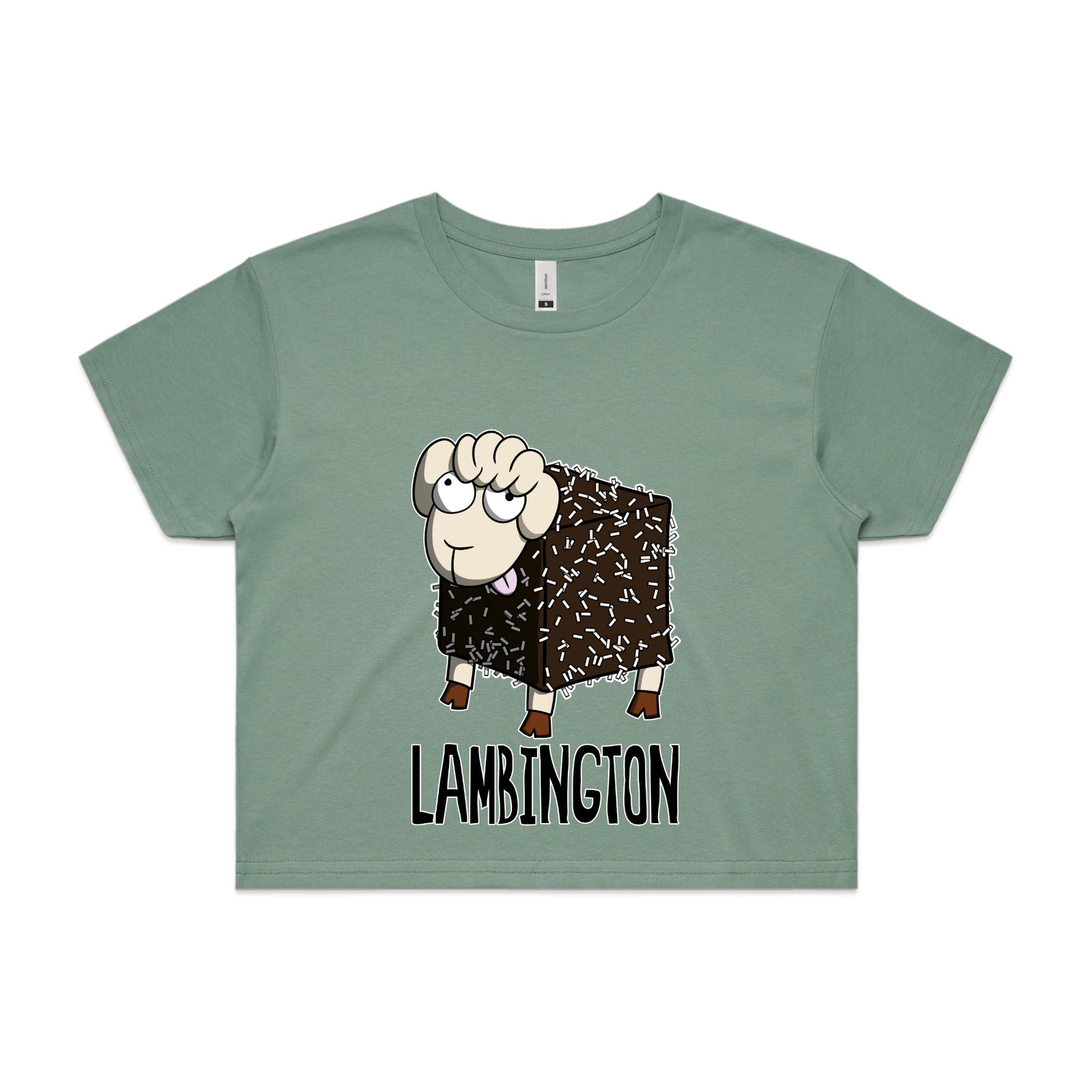 Sage crop top with Lambington graphic by Lonely Kids Club