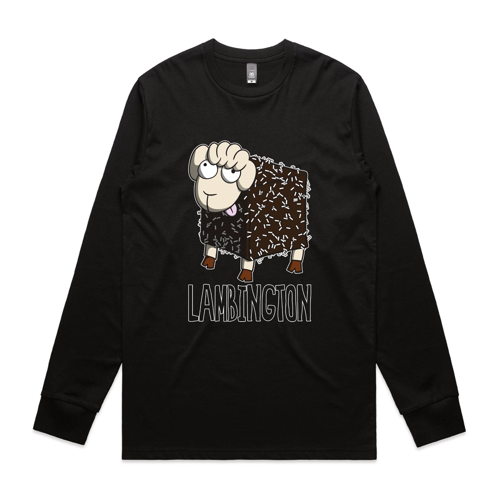 Black long sleeve t-shirt with Lambington graphic by Lonely Kids Club
