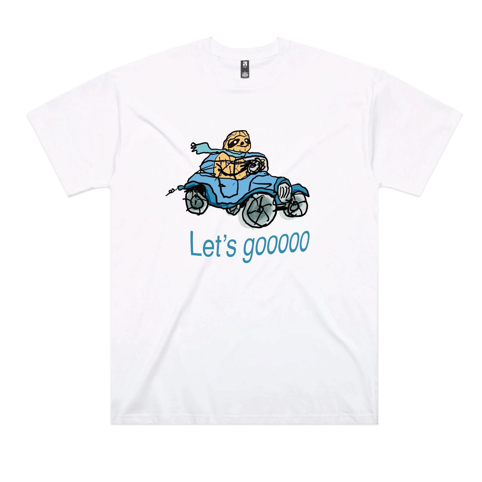 White oversized t-shirt with Let's Gooooo graphic by Lonely Kids Club