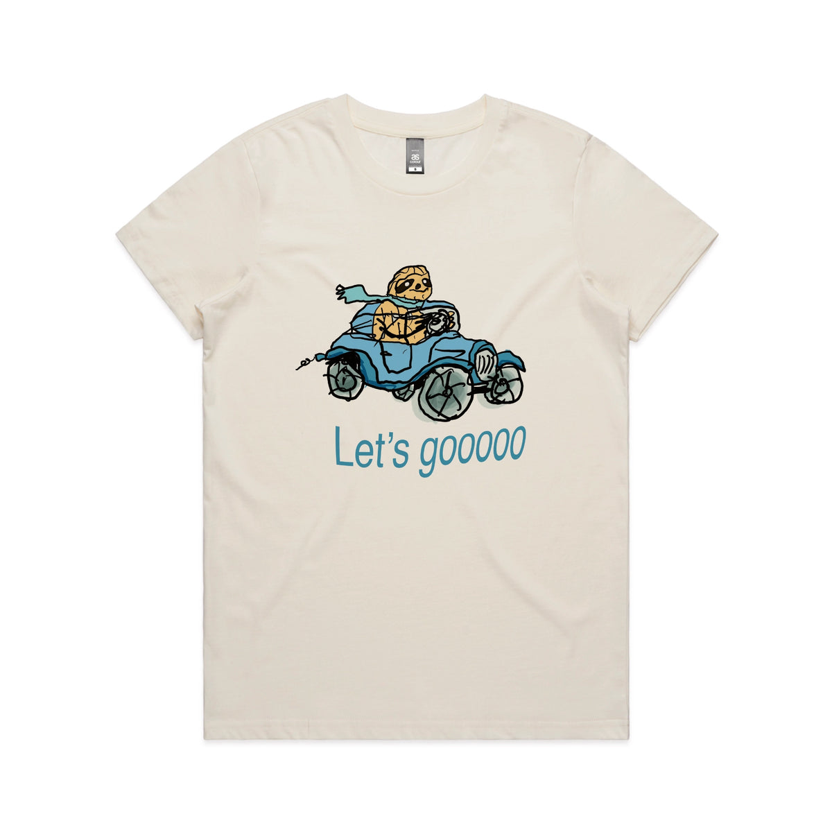 Ecru fitted womens t-shirt with Let's Gooooo graphic by Lonely Kids Club