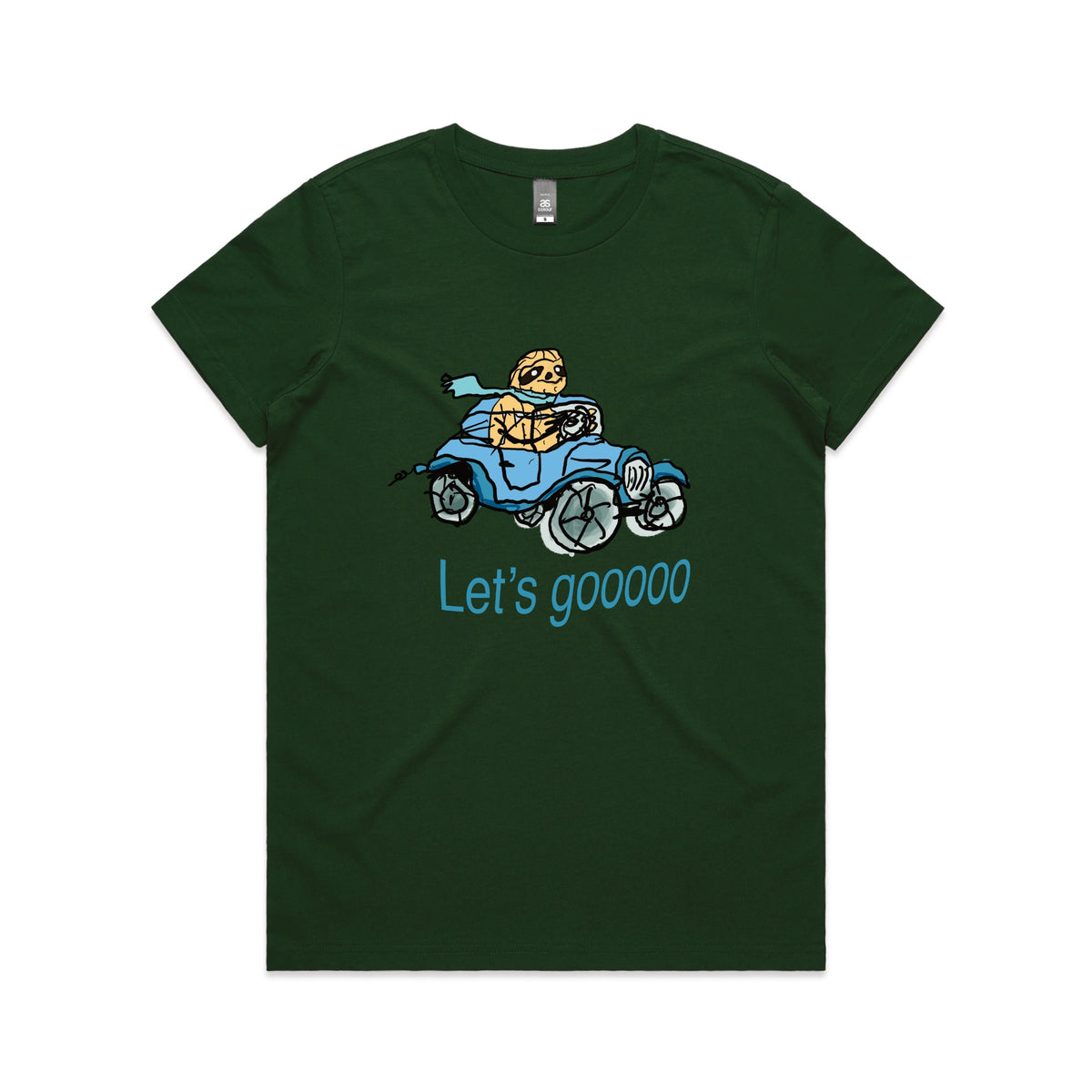 Forest Green fitted womens t-shirt with Let's Gooooo graphic by Lonely Kids Club