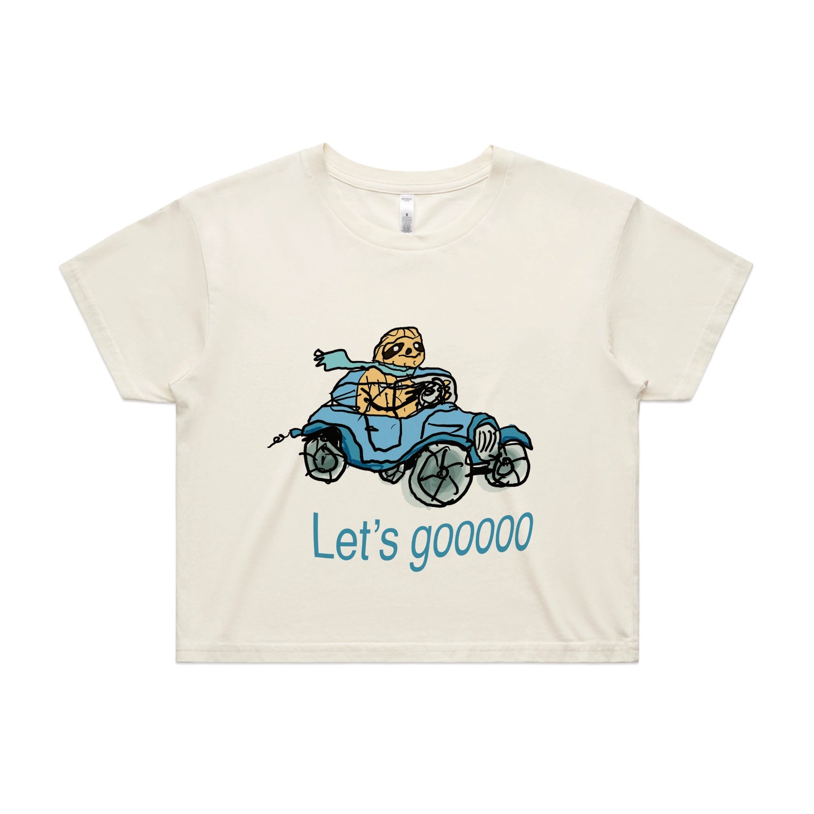 Ecru crop top with Let's Gooooo graphic by Lonely Kids Club