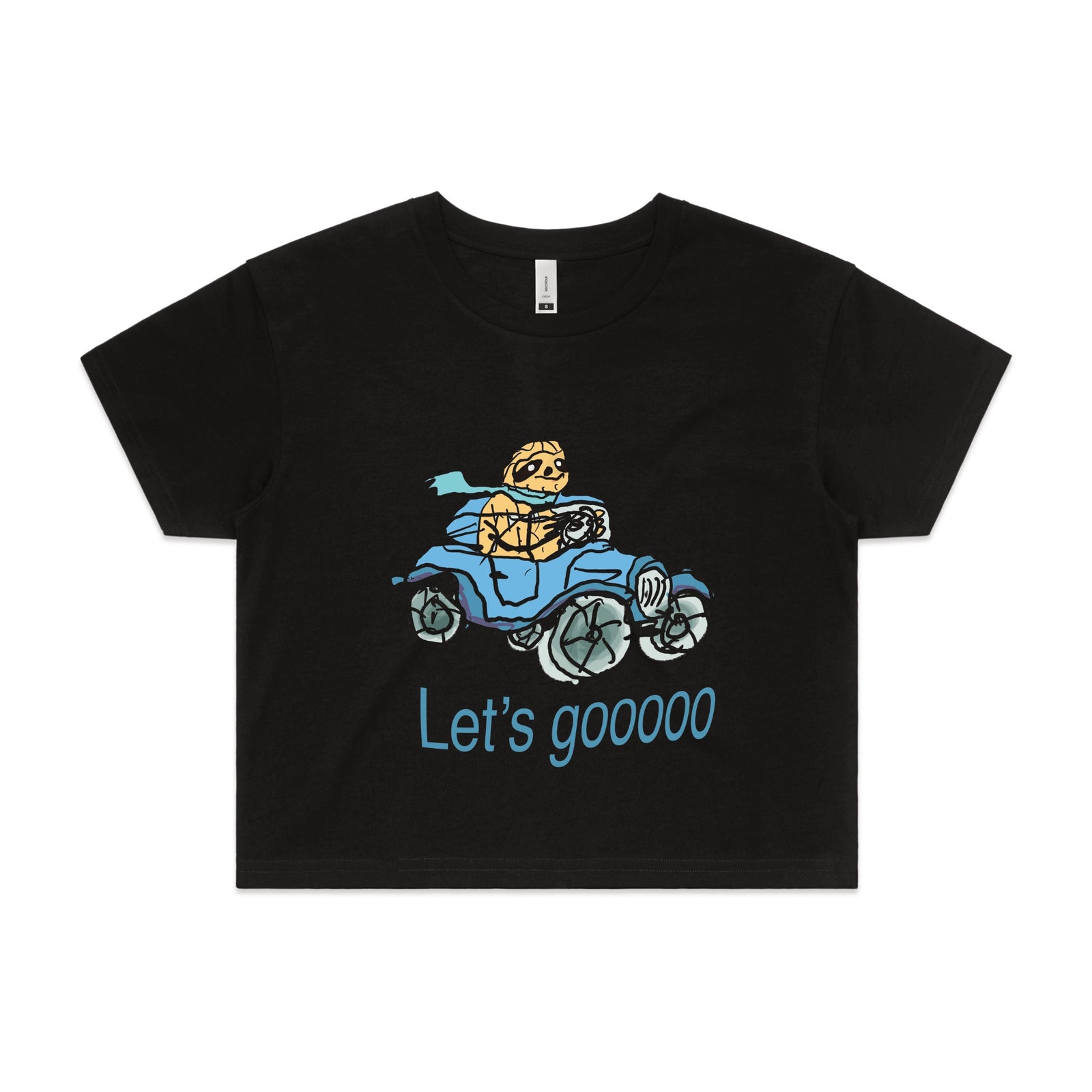 Black crop top with Let's Gooooo graphic by Lonely Kids Club