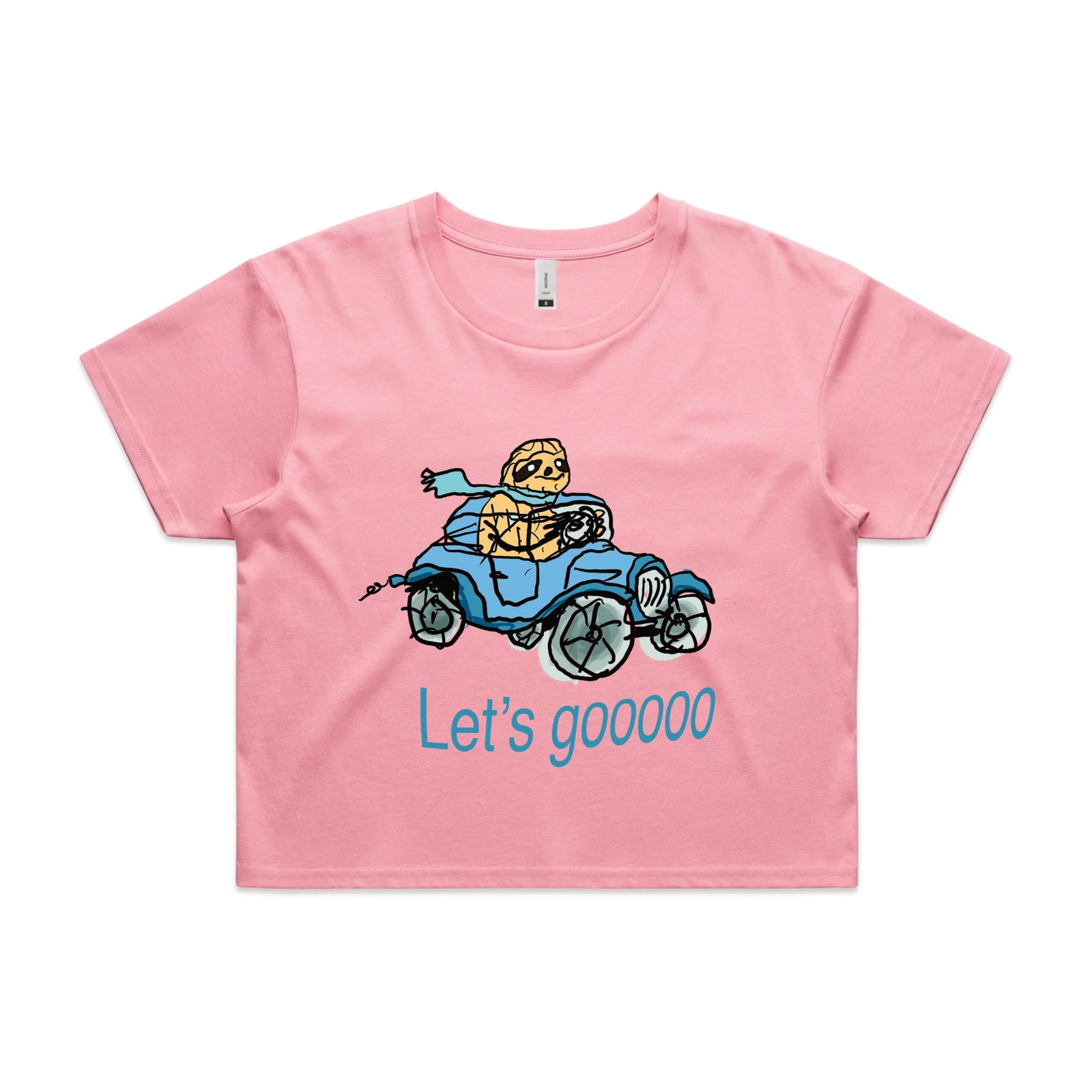 Bubblegum crop top with Let's Gooooo graphic by Lonely Kids Club