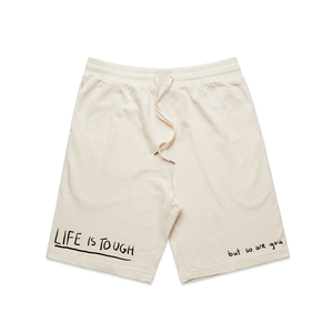 Life Is Tough Shorts by Lonely Kids Club. All clothing from our T-shirts to our shorts and hoodies are ethically made, and printed packed and shipped from Sydney.