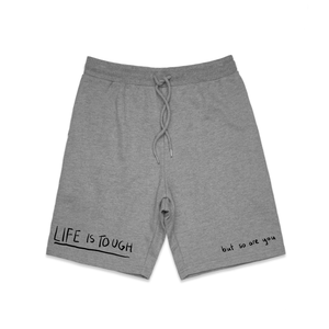 Life Is Tough Shorts by Lonely Kids Club. All clothing from our T-shirts to our shorts and hoodies are ethically made, and printed packed and shipped from Sydney.