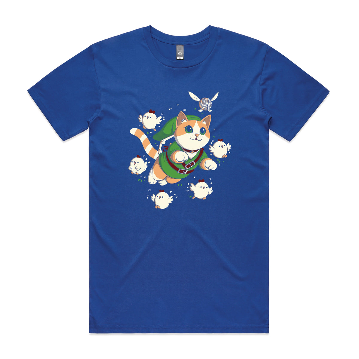 Royal Blue unisex t-shirt with Link Cat graphic by Lonely Kids Club