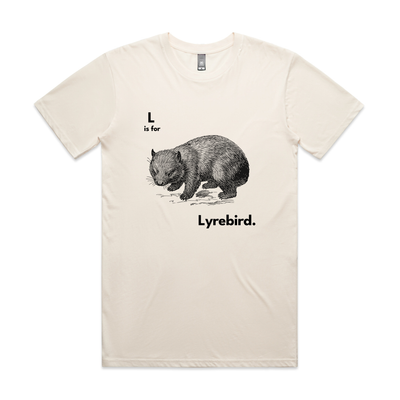 L Is For Lyrebird Tee by Lonely Kids Club. All clothing from our T-shirts to our shorts and hoodies are ethically made, and printed packed and shipped from Sydney.
