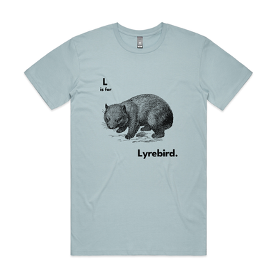 L Is For Lyrebird Tee by Lonely Kids Club. All clothing from our T-shirts to our shorts and hoodies are ethically made, and printed packed and shipped from Sydney.