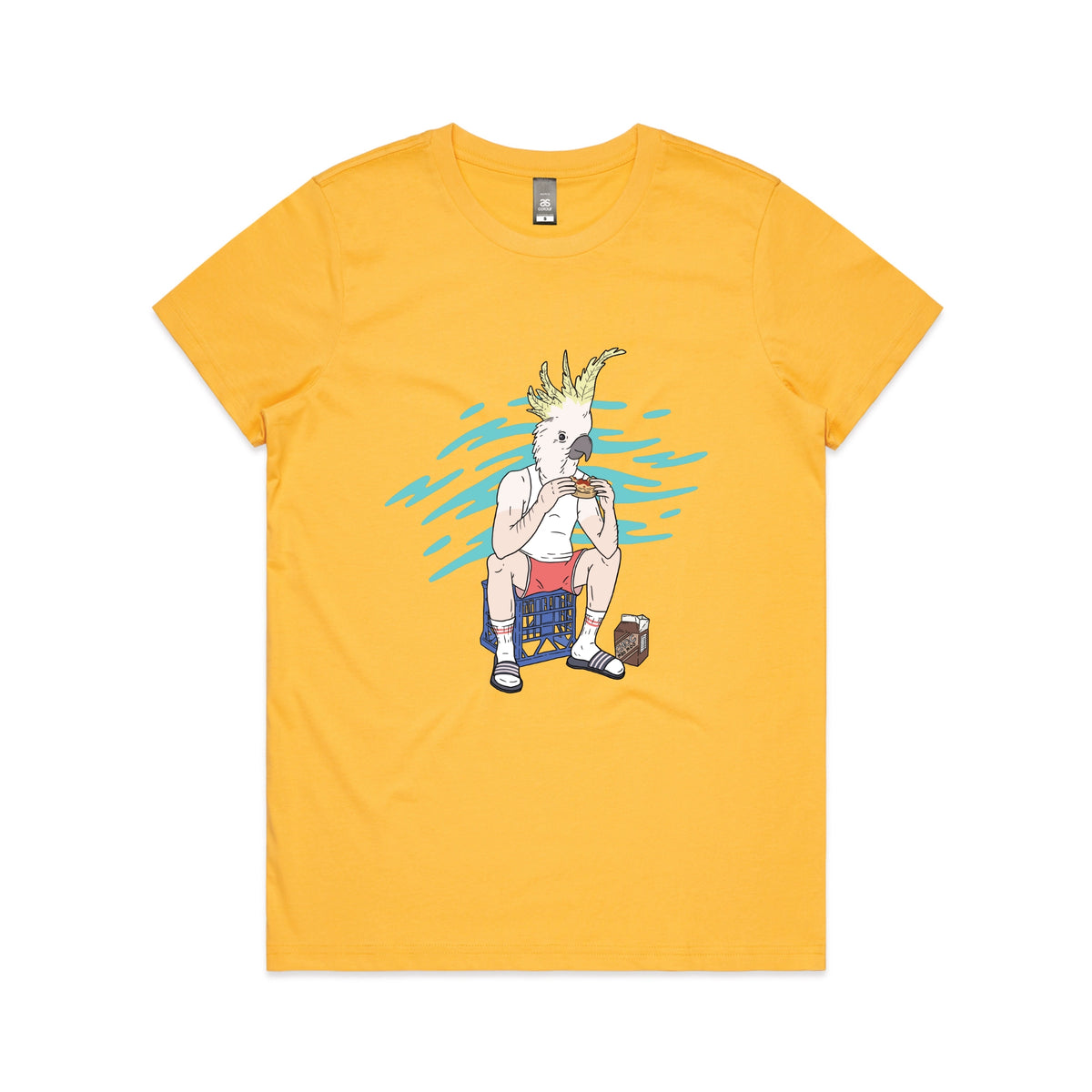 Yellow fitted womens t-shirt with This Is Living graphic by Lonely Kids Club