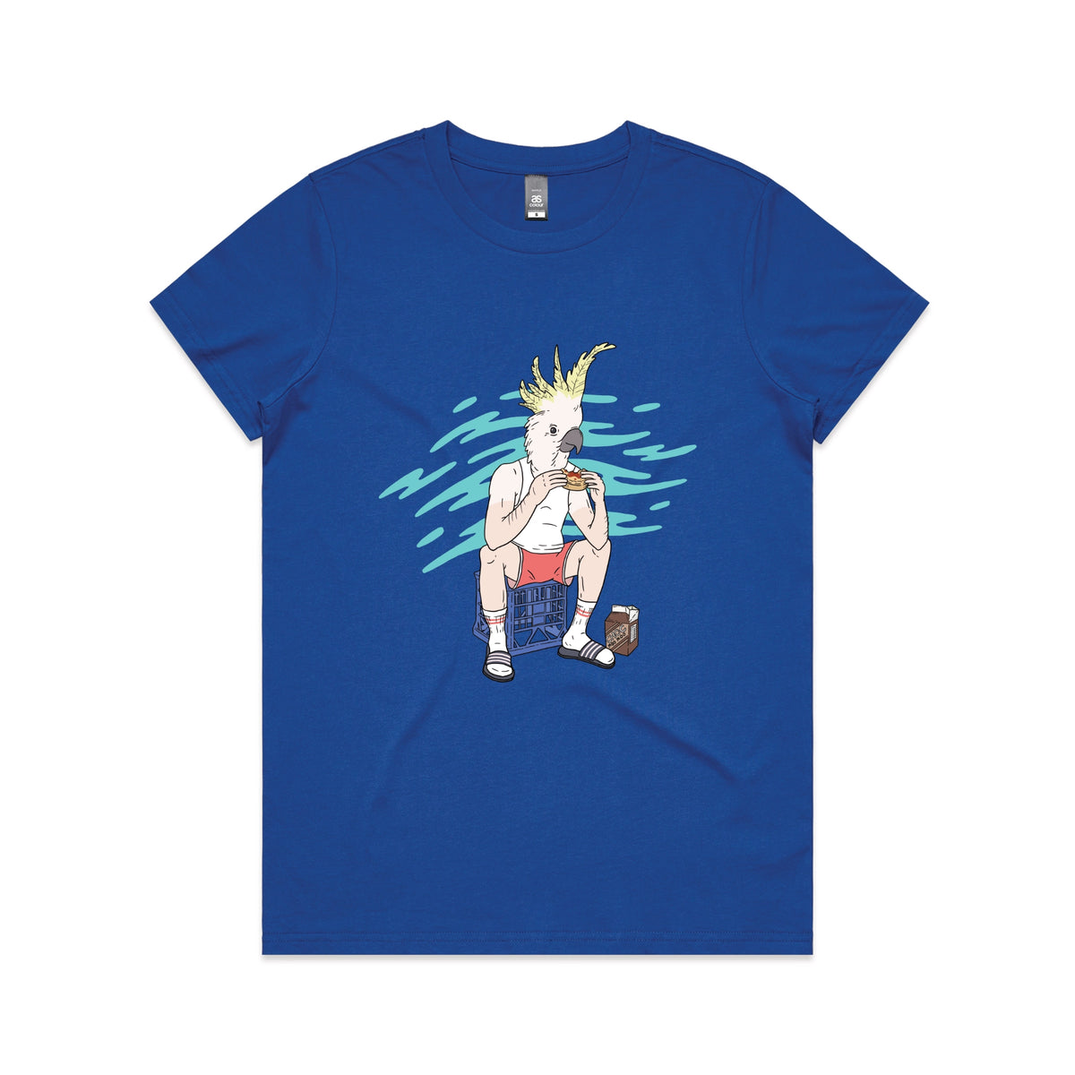 Royal Blue fitted womens t-shirt with This Is Living graphic by Lonely Kids Club