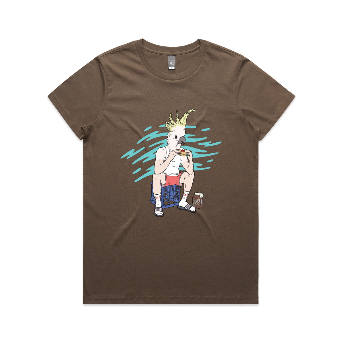Walnut fitted womens t-shirt with This Is Living graphic by Lonely Kids Club