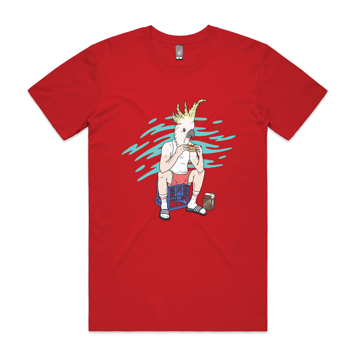 Red unisex t-shirt with This Is Living graphic by Lonely Kids Club