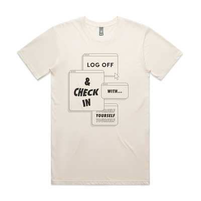Log Off Tee by Lonely Kids Club. All clothing from our T-shirts to our shorts and hoodies are ethically made, and printed packed and shipped from Sydney.