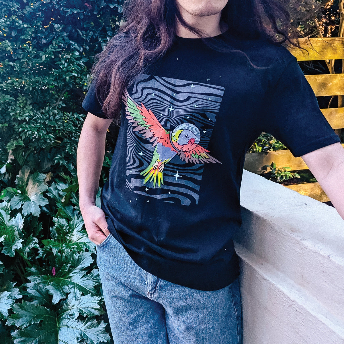 Space Lorikeet t-shirt by Lonely Kids Club