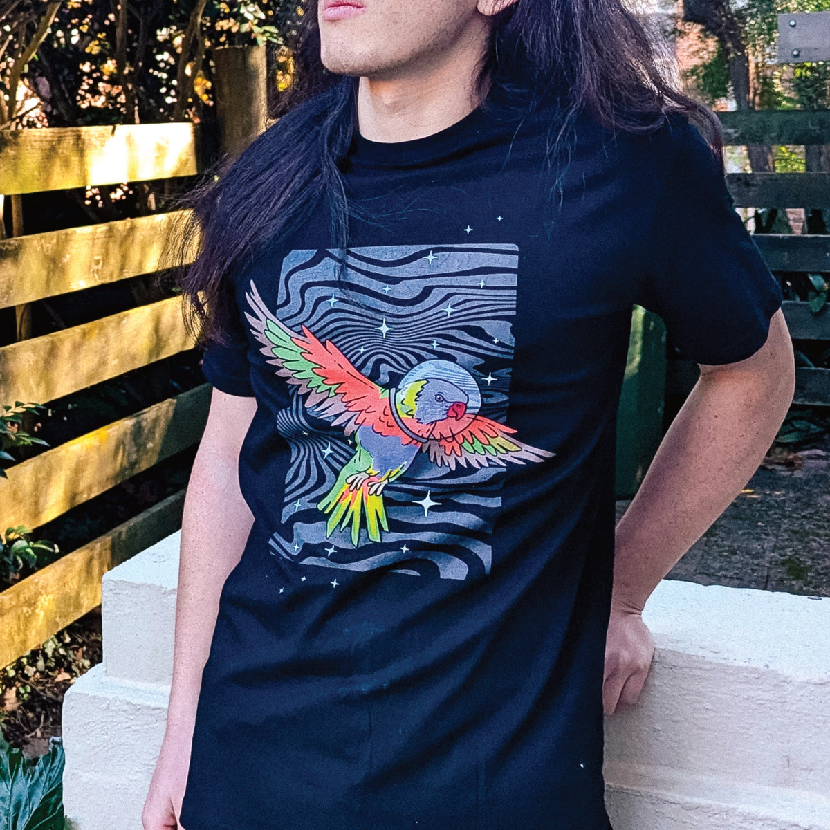 Space Lorikeet t-shirt by Lonely Kids Club