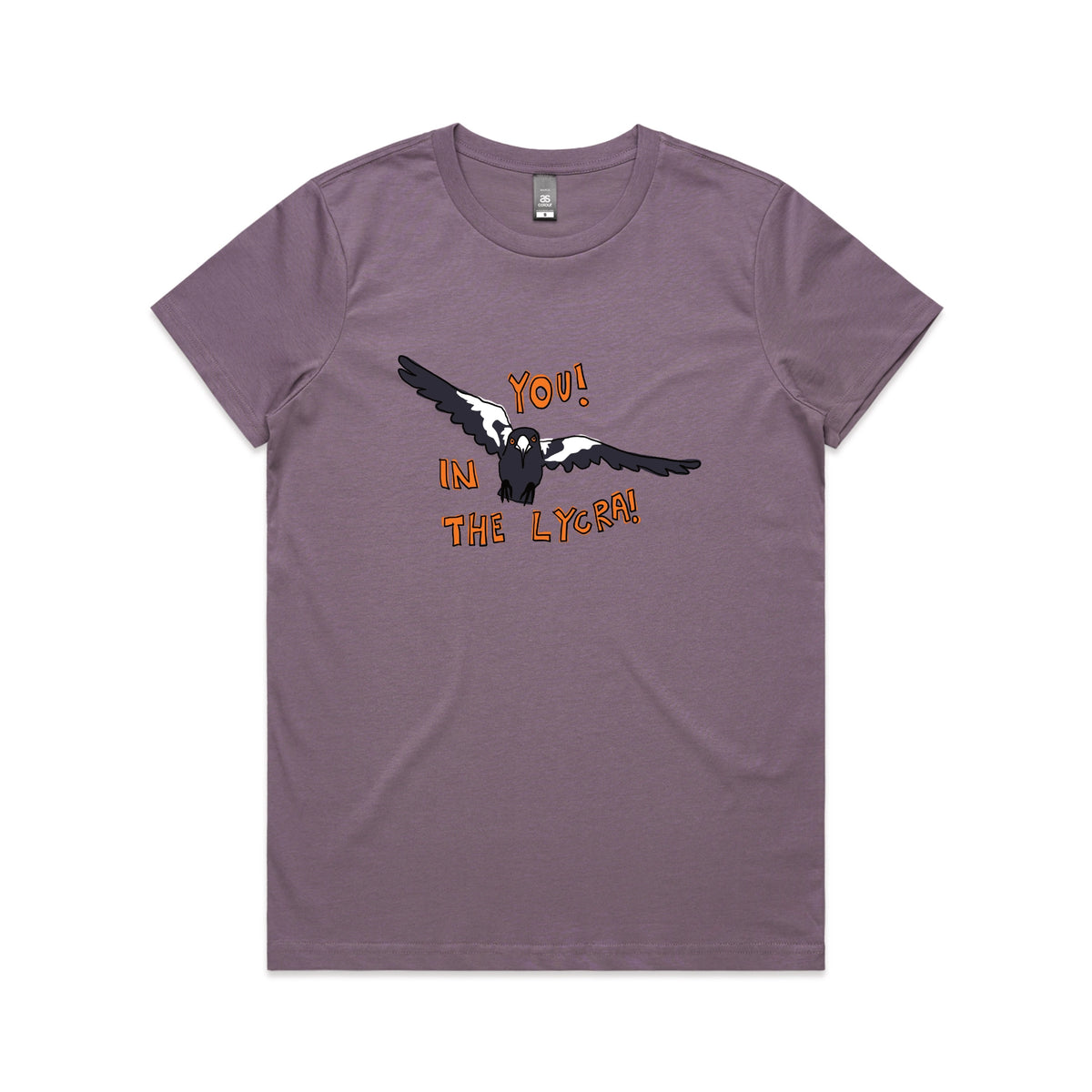 Mauve fitted womens t-shirt with In The Lycra graphic by Lonely Kids Club