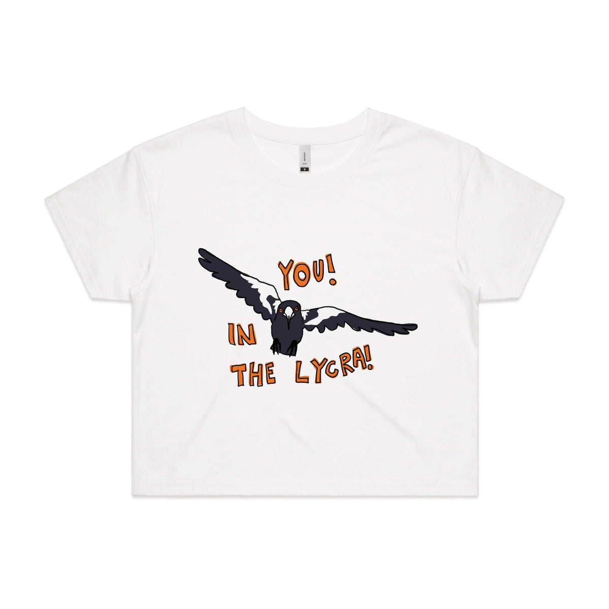 White crop top with In The Lycra graphic by Lonely Kids Club