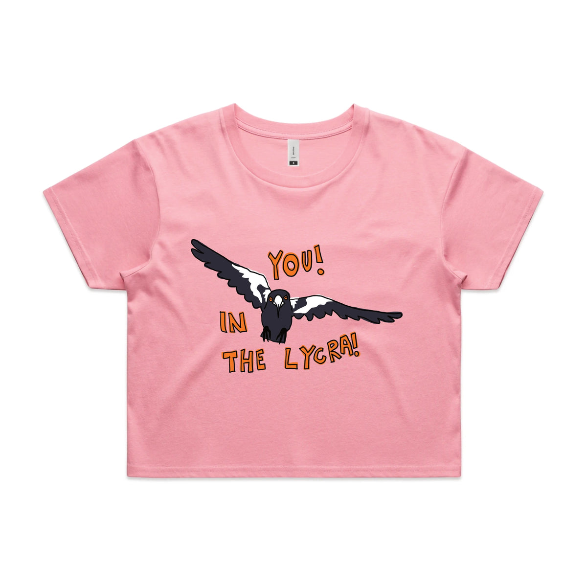 Bubblegum crop top with In The Lycra graphic by Lonely Kids Club