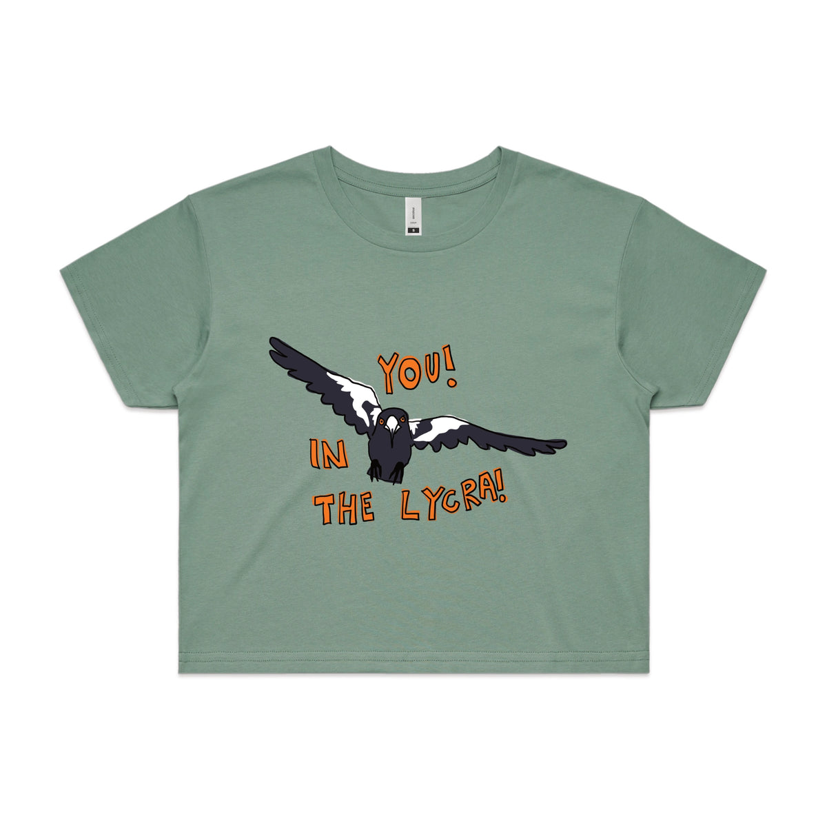 Sage crop top with In The Lycra graphic by Lonely Kids Club
