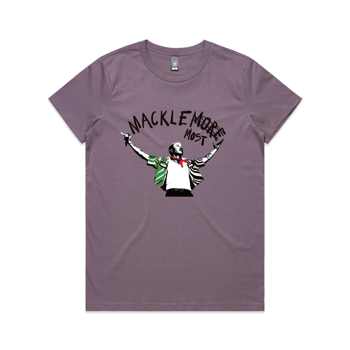 Mauve fitted womens t-shirt with Macklemost graphic by Lonely Kids Club