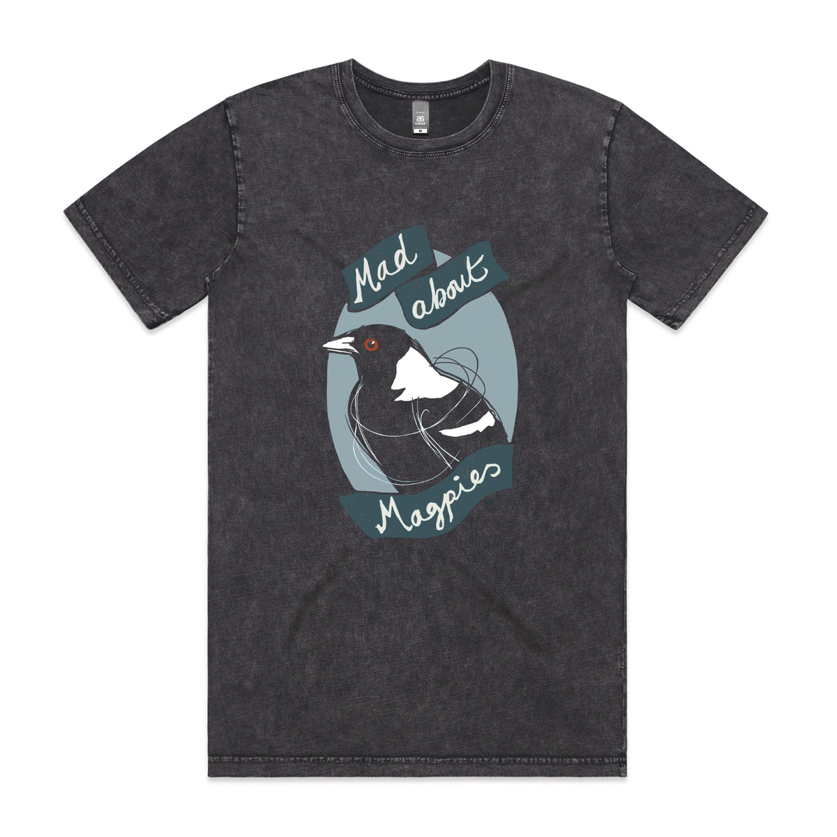 Acid Wash unisex t-shirt with Mad About Magpies graphic by Lonely Kids Club