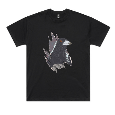 Magpie Attack Oversized Tee by Lonely Kids Club. All clothing from our T-shirts to our shorts and hoodies are ethically made, and printed packed and shipped from Sydney.