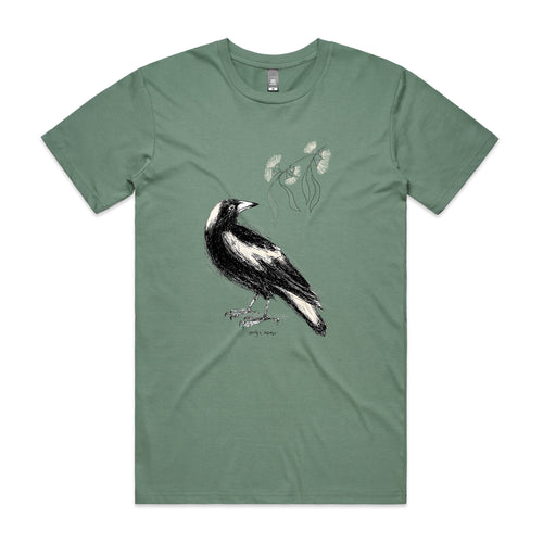 Australian Magpie Tee by Lonely Kids Club. All clothing from our T-shirts to our shorts and hoodies are ethically made, and printed packed and shipped from Sydney.