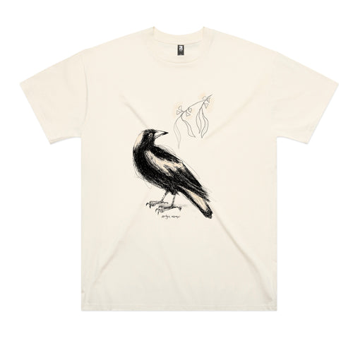 Australian Magpie Tee by Lonely Kids Club. All clothing from our T-shirts to our shorts and hoodies are ethically made, and printed packed and shipped from Sydney.