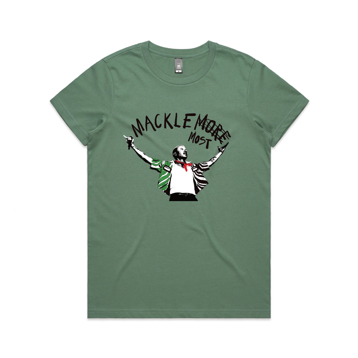 Sage fitted womens t-shirt with Macklemost graphic by Lonely Kids Club