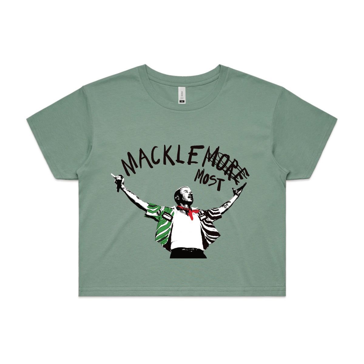 Sage crop top with Macklemost graphic by Lonely Kids Club
