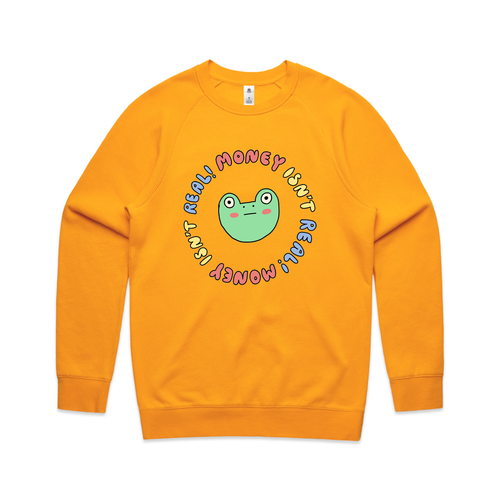 Money Isn't Real Jumper by Lonely Kids Club. All clothing from our T-shirts to our shorts and hoodies are ethically made, and printed packed and shipped from Sydney.