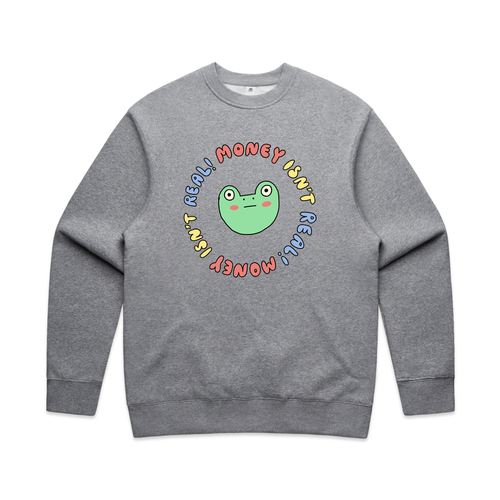 Money Isn't Real Jumper by Lonely Kids Club. All clothing from our T-shirts to our shorts and hoodies are ethically made, and printed packed and shipped from Sydney.