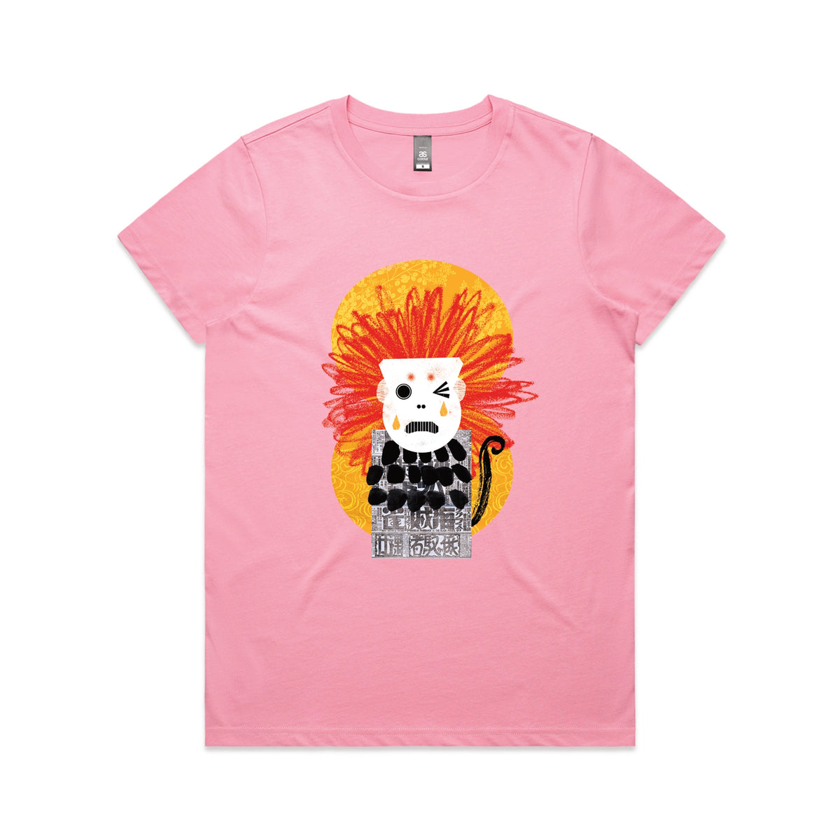 Bubblegum fitted womens t-shirt with Weeping Monkey graphic by Lonely Kids Club