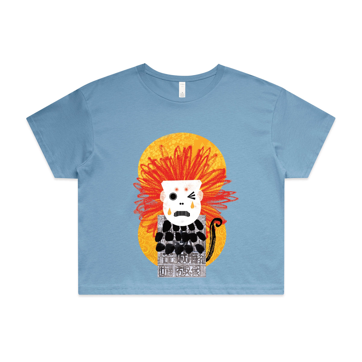Carolina Blue crop top with Weeping Monkey graphic by Lonely Kids Club