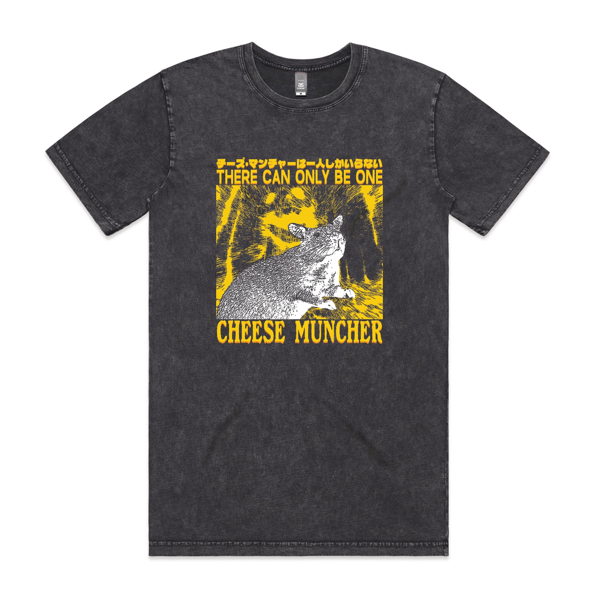 Acid Wash unisex t-shirt with Cheese Muncher graphic by Lonely Kids Club