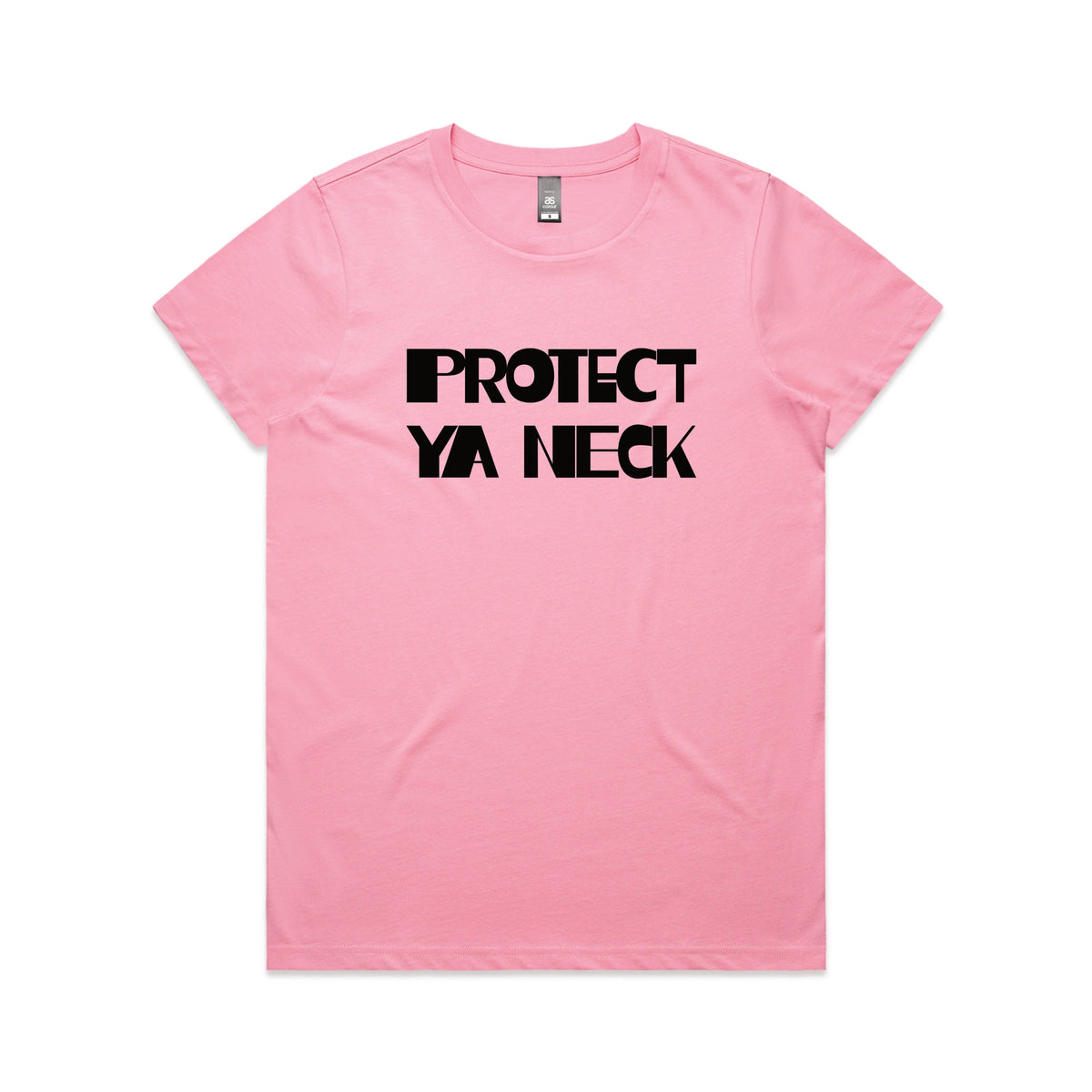 Bubblegum fitted womens t-shirt with Protect Ya Neck graphic by Lonely Kids Club